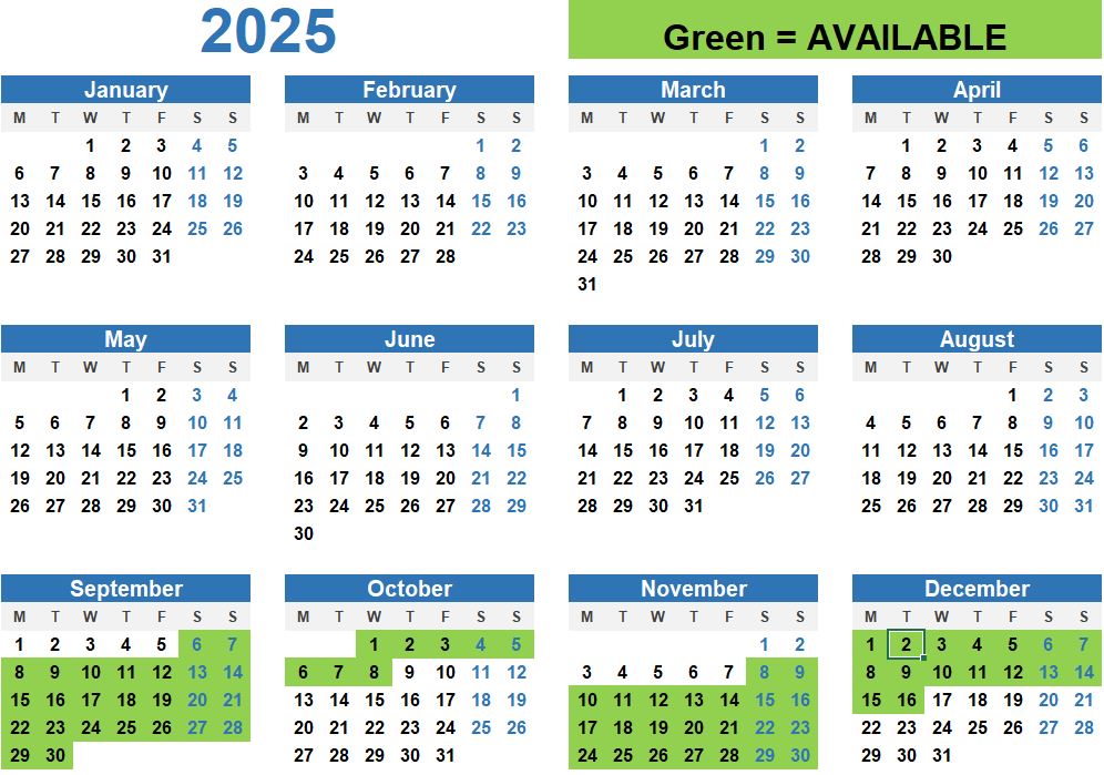 Availability calendar – this year